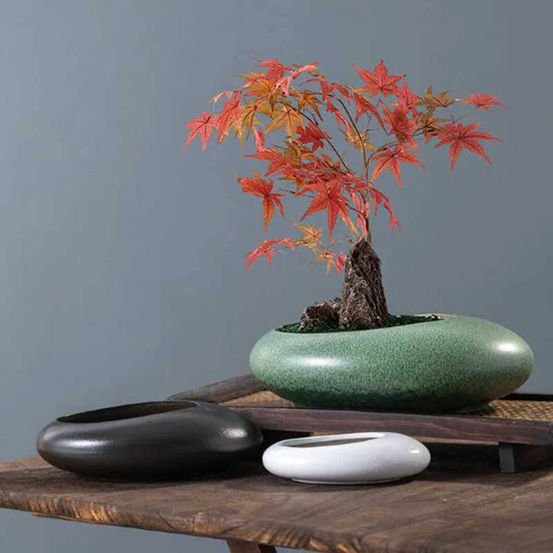 Bonsai Garden Art - 거친 질감의 도자기 분재 화분, 녹색