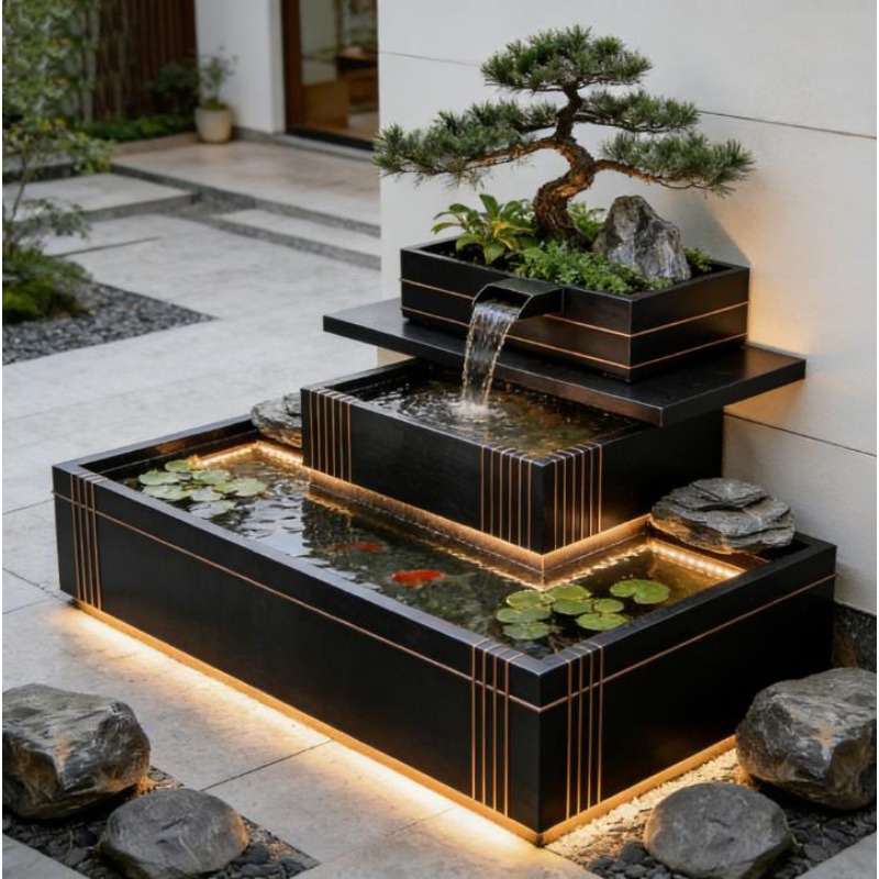 스테인리스 스틸 폭포 장식 - 고급스러운 야외 코이 연 - Bonsai Garden With Koi Pond 리뷰 및 가격